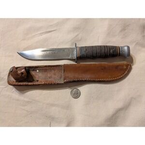 Kabar 1207 USA Fixed Blade Hunting Survival Knife Leather Handle Sheath